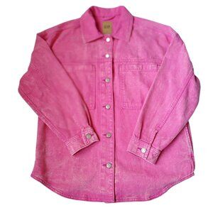 Gap Denim Utility Shirt Jacket with Washwell Color Pink Size Small